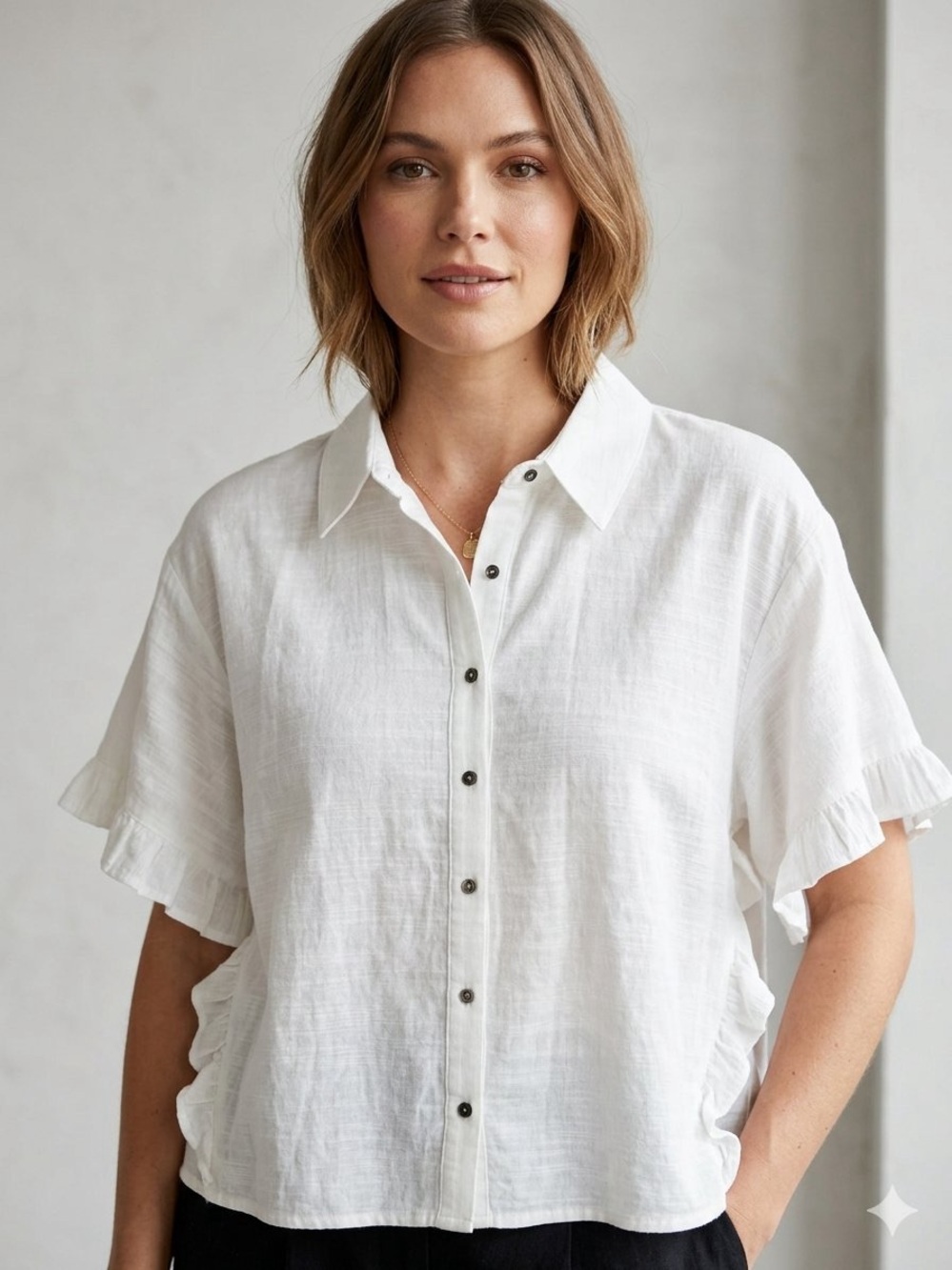 Universal Thread flutter sleeve button-down top relaxed cropped XL
